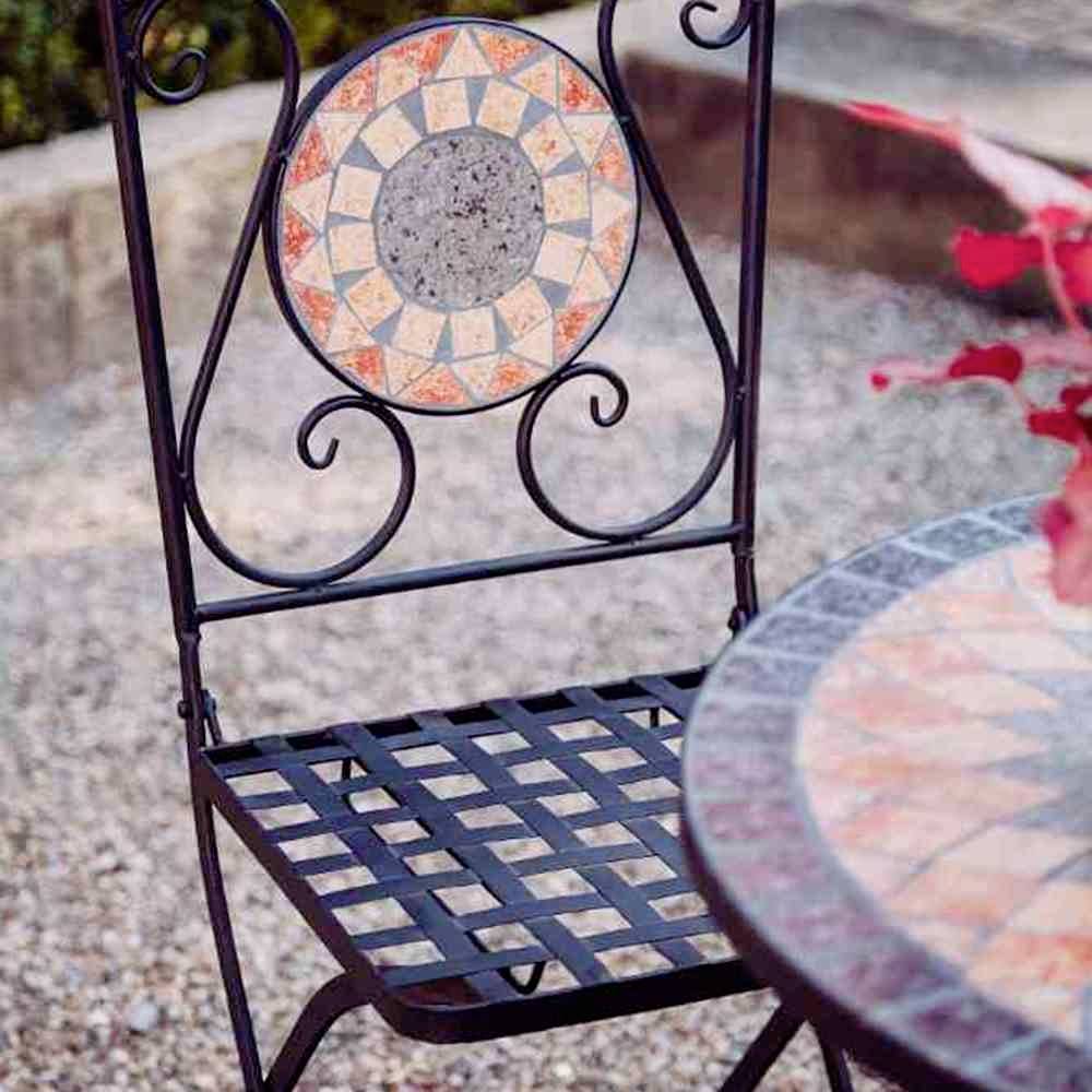 Siena Garden 380817 Prato Tisch Ø 70x71cm Gestell Stahl matt-schwarz, Tischplatte Keramik mehrfarbig mosaikoptik