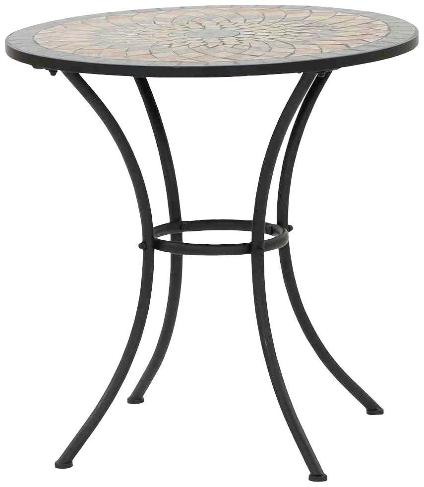 Siena Garden 380817 Prato Tisch Ø 70x71cm Gestell Stahl matt-schwarz, Tischplatte Keramik mehrfarbig mosaikoptik