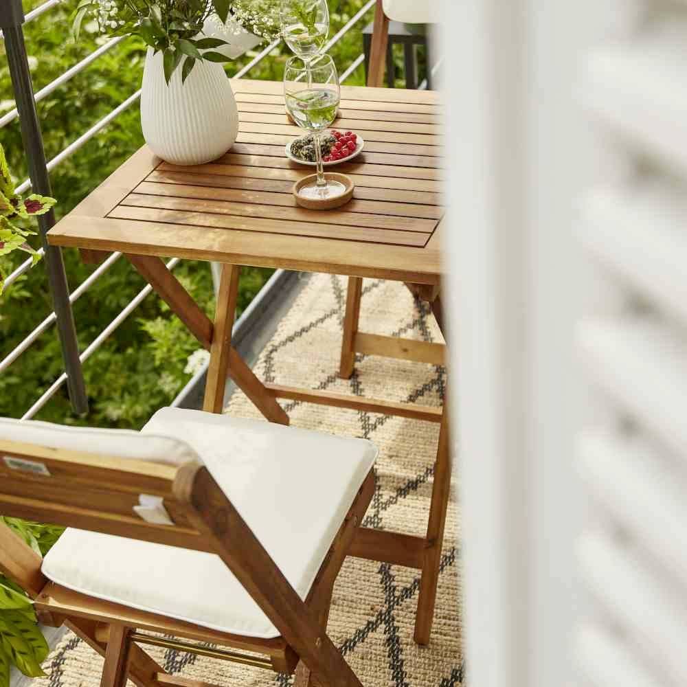 Siena Garden 673122 Almeria Balkonmöbelset, 3 tlg. Gestell und Fläche Akazienholz FSC®-Mix natur, inkl. Sitz- und Rückenkissen