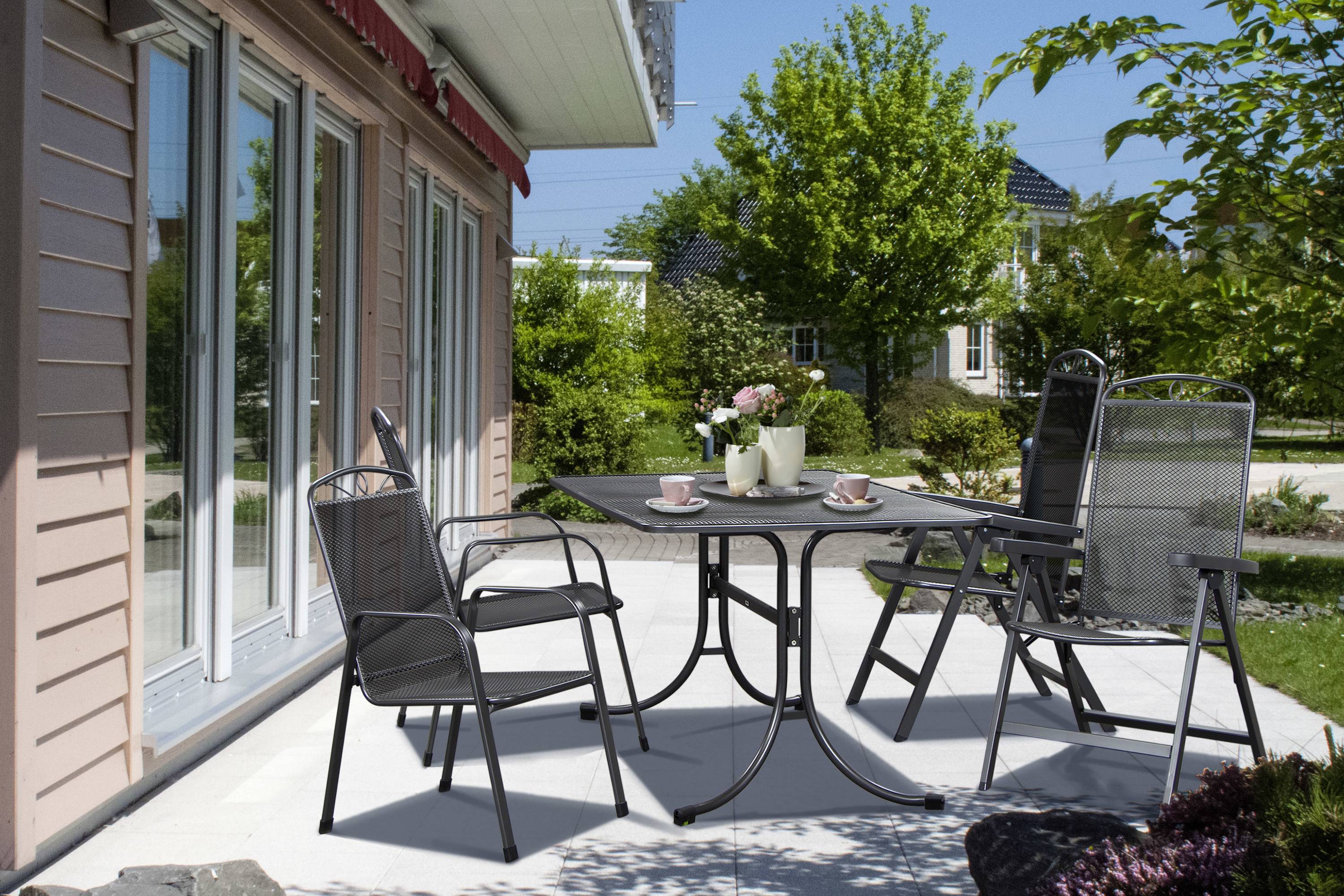 Siena Garden 2214304 Elda Plus Stapelsessel Gestell Stahl eisengrau, Fläche Streckmetall eisengrau