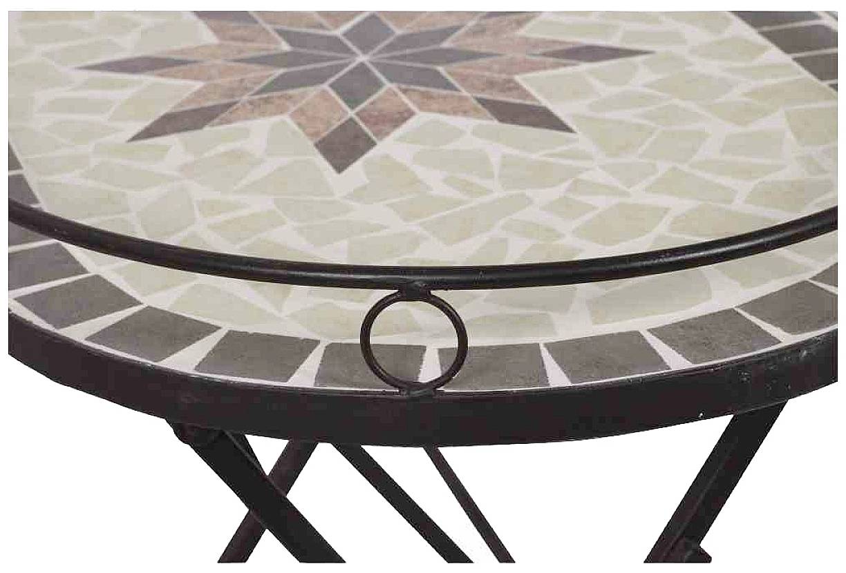 Siena Garden 875348 Stella Serviertisch Gestell Stahl schwarz matt, Fläche Keramik mehrfarbig, praktisch zusammenklappbar