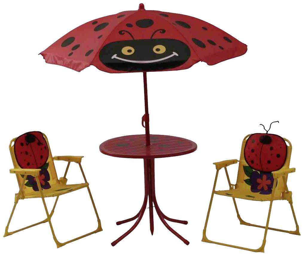 Siena Garden 672618 Marie Kindersitzgruppe 4 tlg. Gestell Stahl rot, Fläche 100% Polyester grün