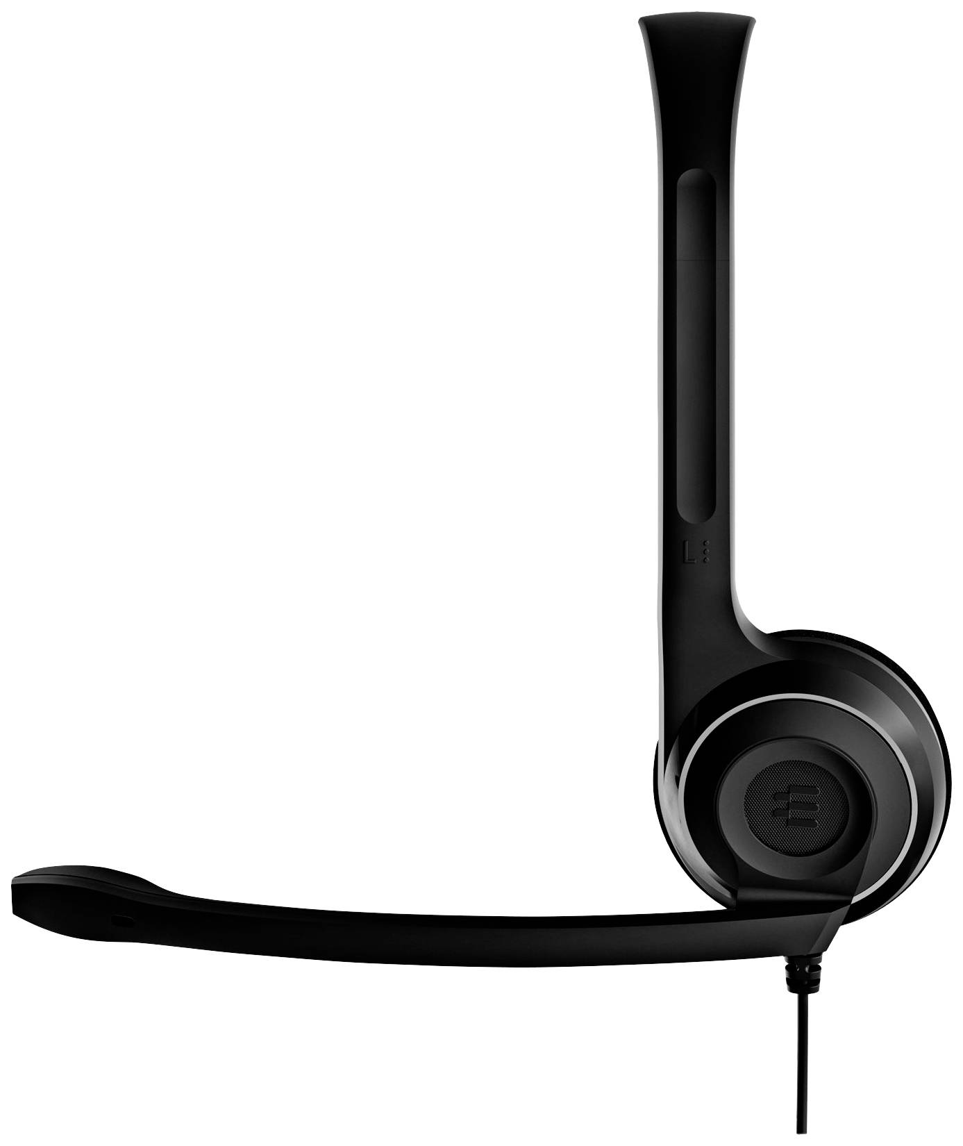Schwarzes Headset mit Mikrofon an der rechten Seite, ohne sichtbare Markenkennzeichnung.