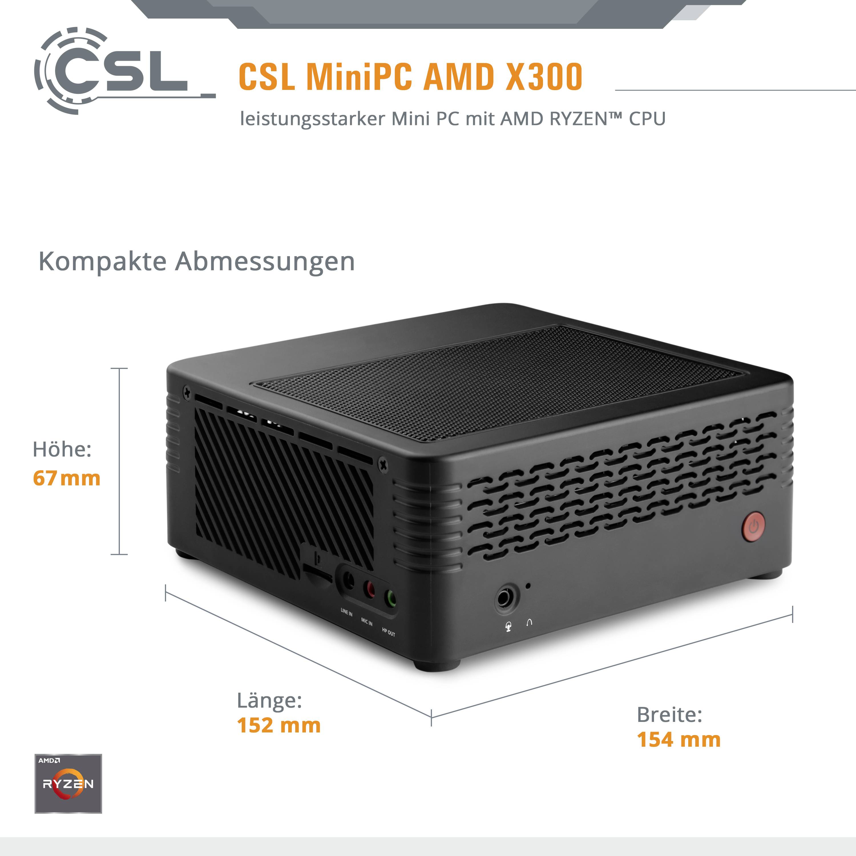 CSL Computer Mini PC X300 AMD Ryzen 7 5700G 16 GB RAM 1000 GB SSD AMD Radeon Graphics Win 11 Pro 83