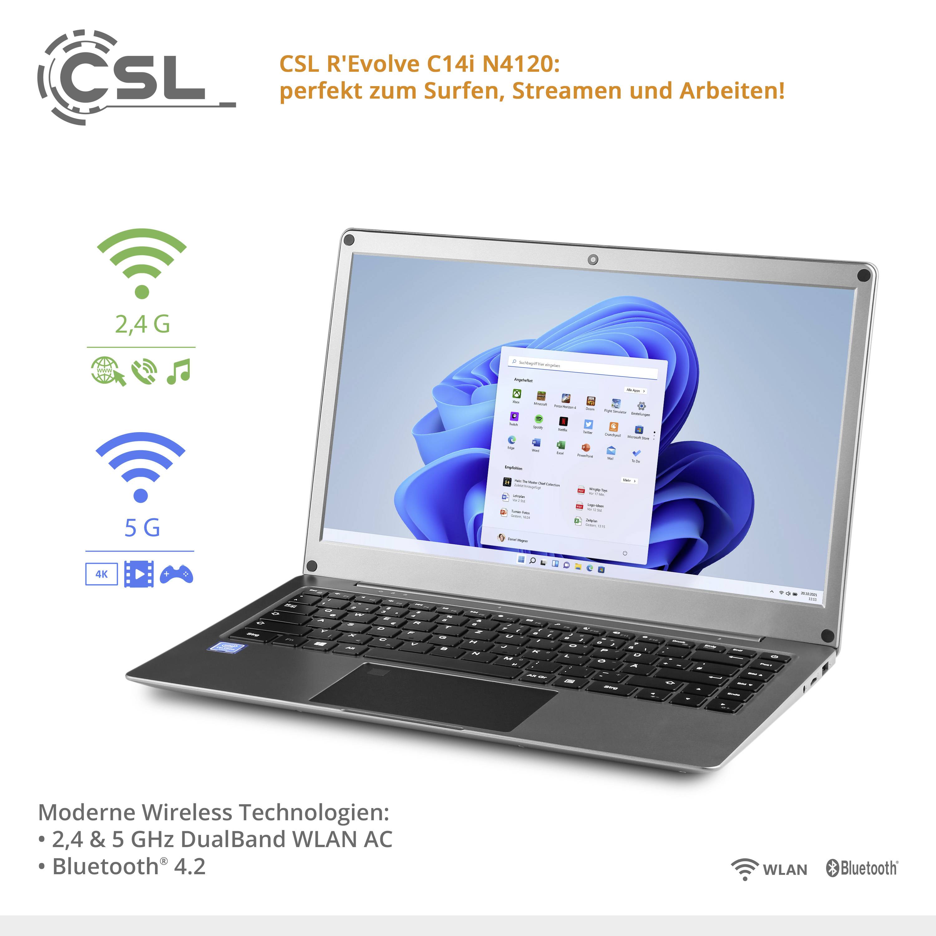 CSL Computer Notebook R' Evolve C14i V2 35.8 cm (14.1 Zoll) Full HD Intel® Celeron® N4120 4 GB RAM