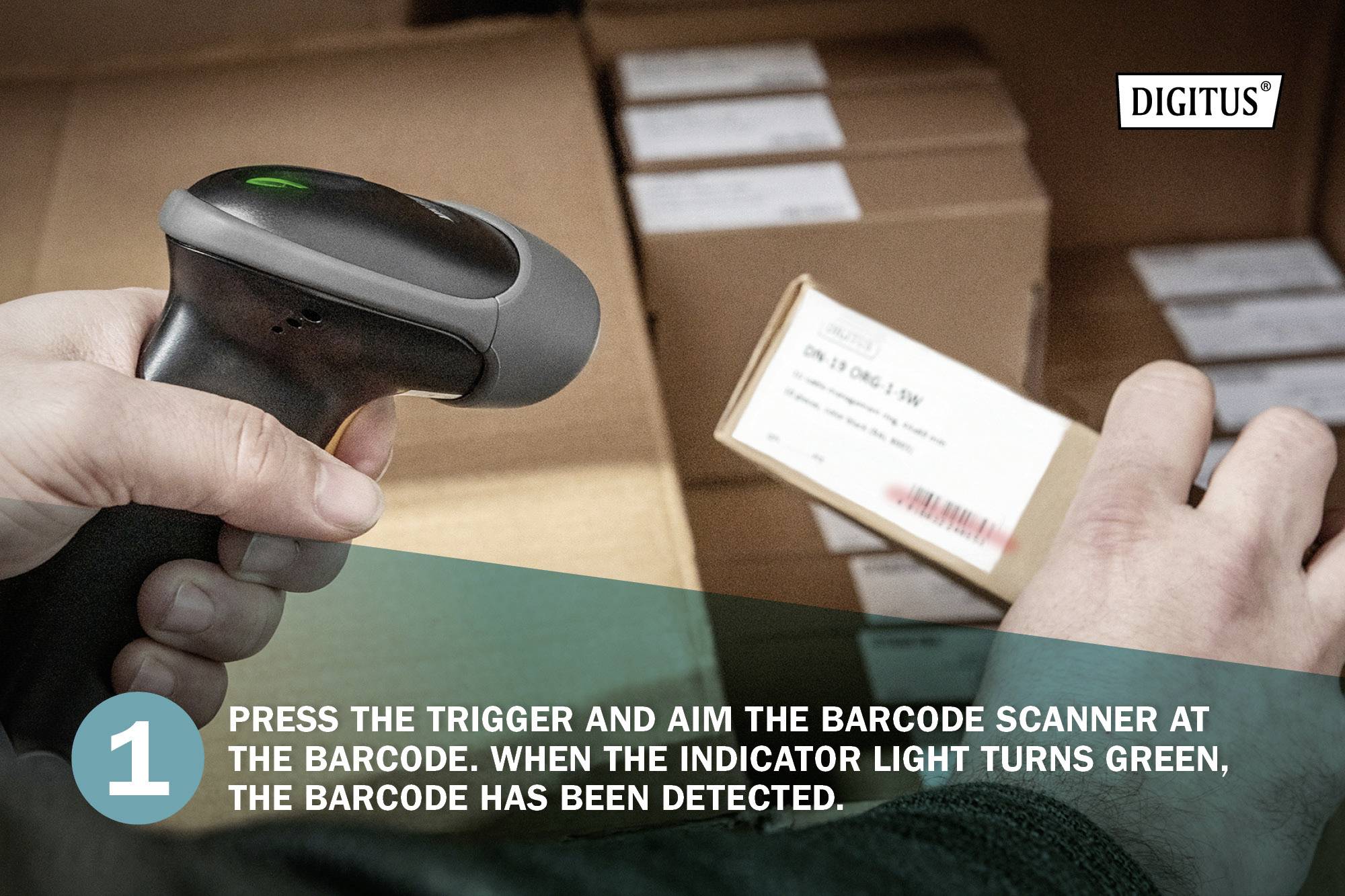 Digitus DA-81001 1D Barcode-Scanner Kabelgebunden 1D LED Schwarz Hand-Scanner inkl. Standfuß USB-A