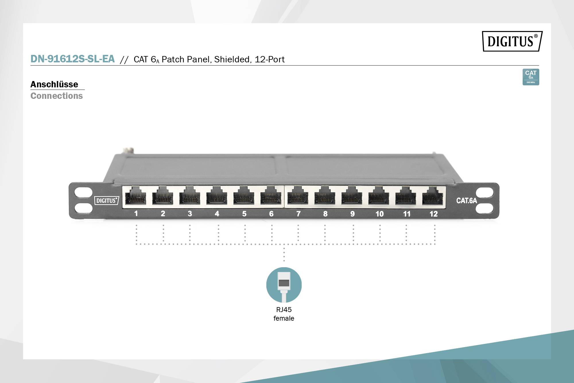 Digitus DN-91612S-SL-EA 12 Port Patch-Panel 254mm (10") 0.5 HE Bestückt