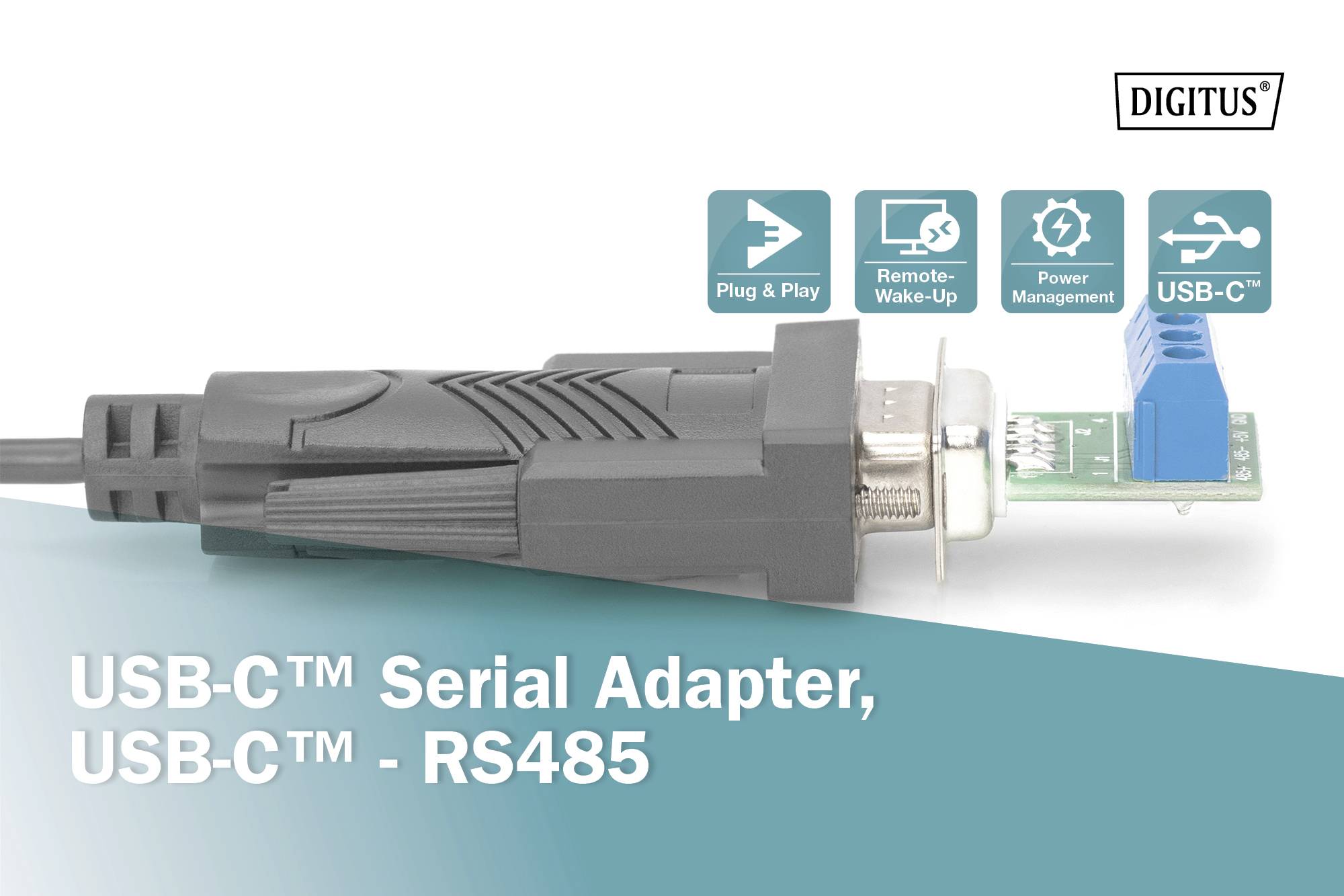 Digitus USB 2.0 Adapter [1x USB, USB 2.0 Stecker C, USB-C® Stecker - 1x RS485-Stecker] 100 cm
