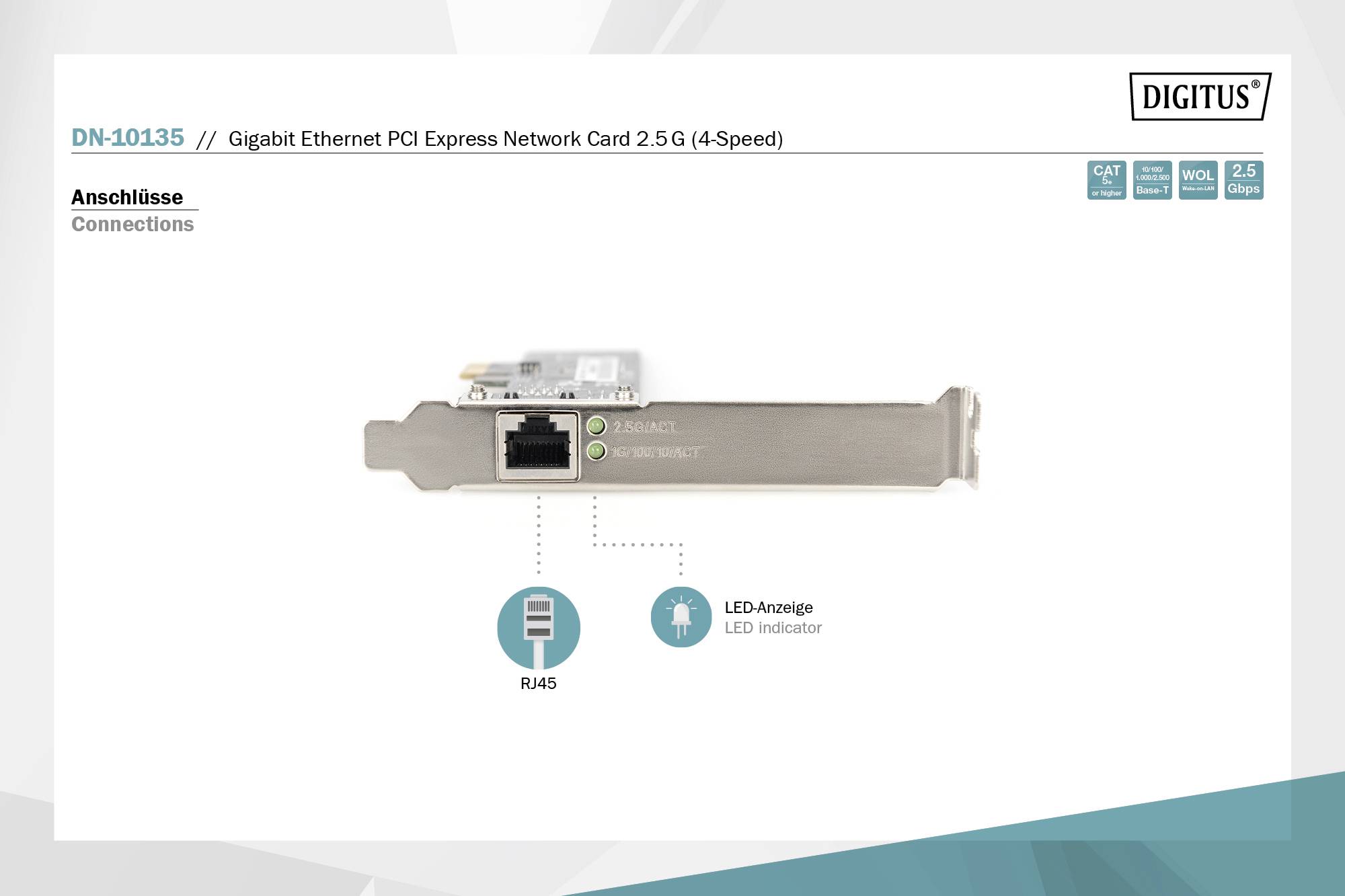 DIGITUS PCI Express Netzwerkkarte RJ45 Gigabit 2.5G RTL8125B Multimedia-Technik Netzwerkkarten