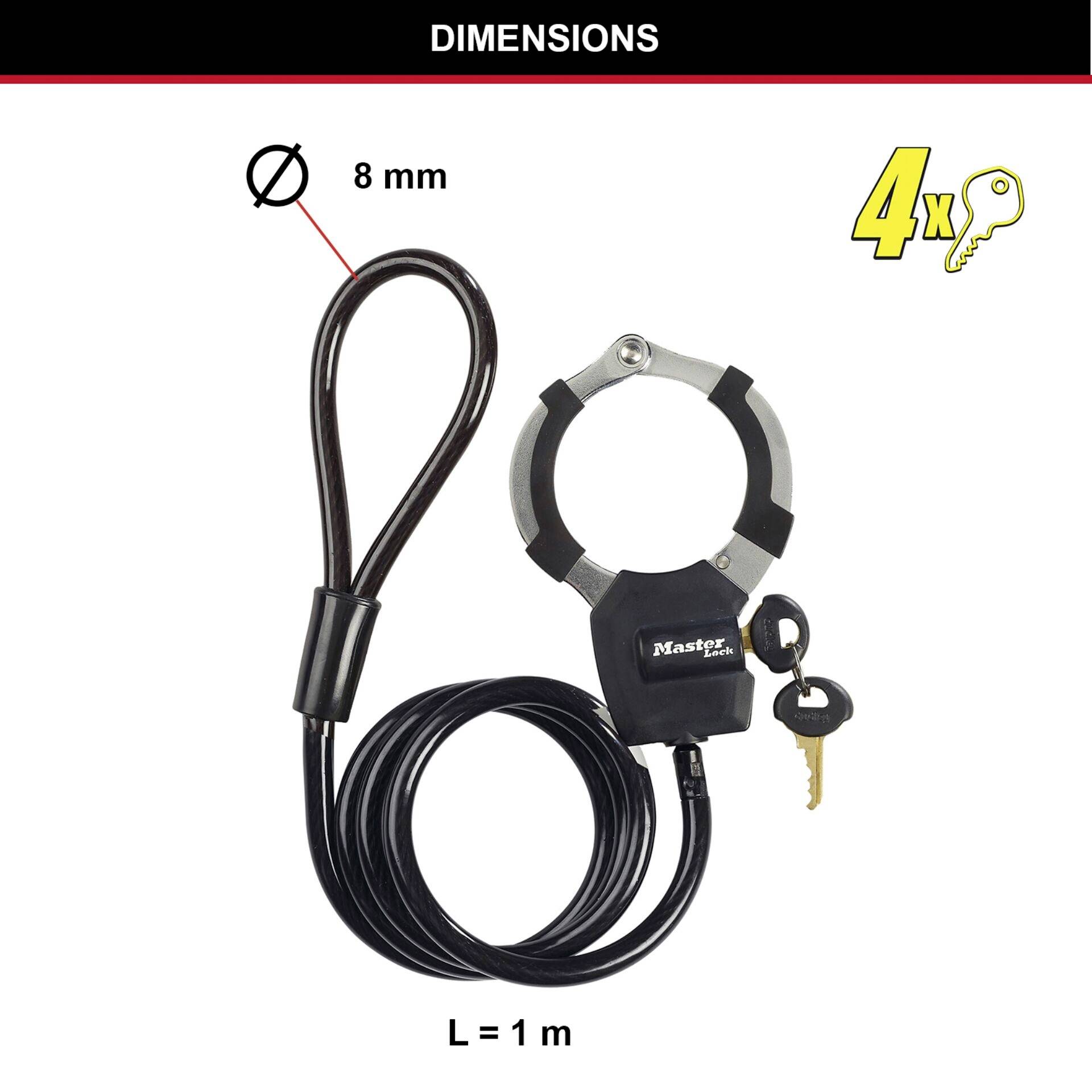 Master Lock 8275EURDPROBLK Kabelschloss Schwarz Schlüsselschloss