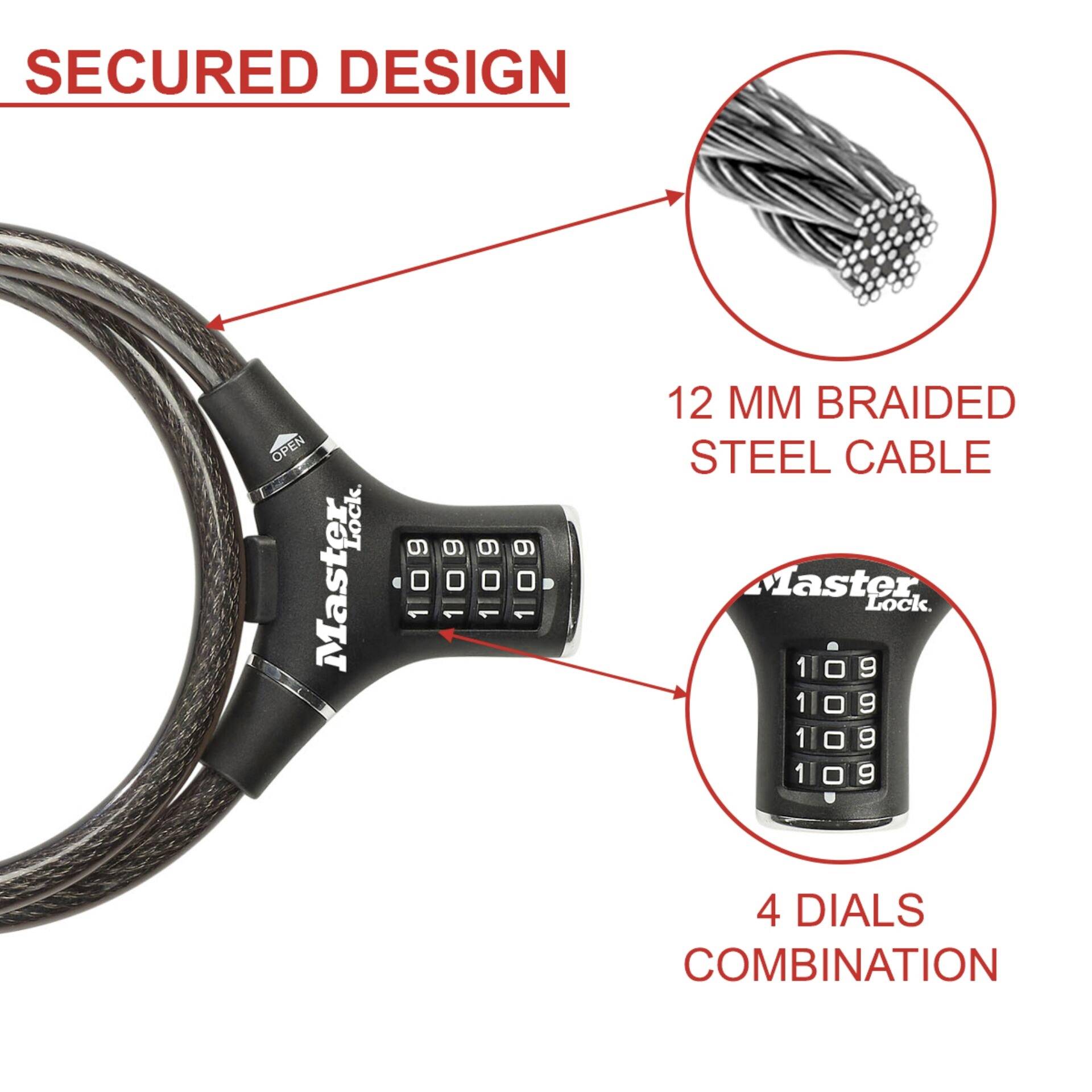 Master Lock 8229EURDPRO Kabelschloss Schwarz Zahlenschloss