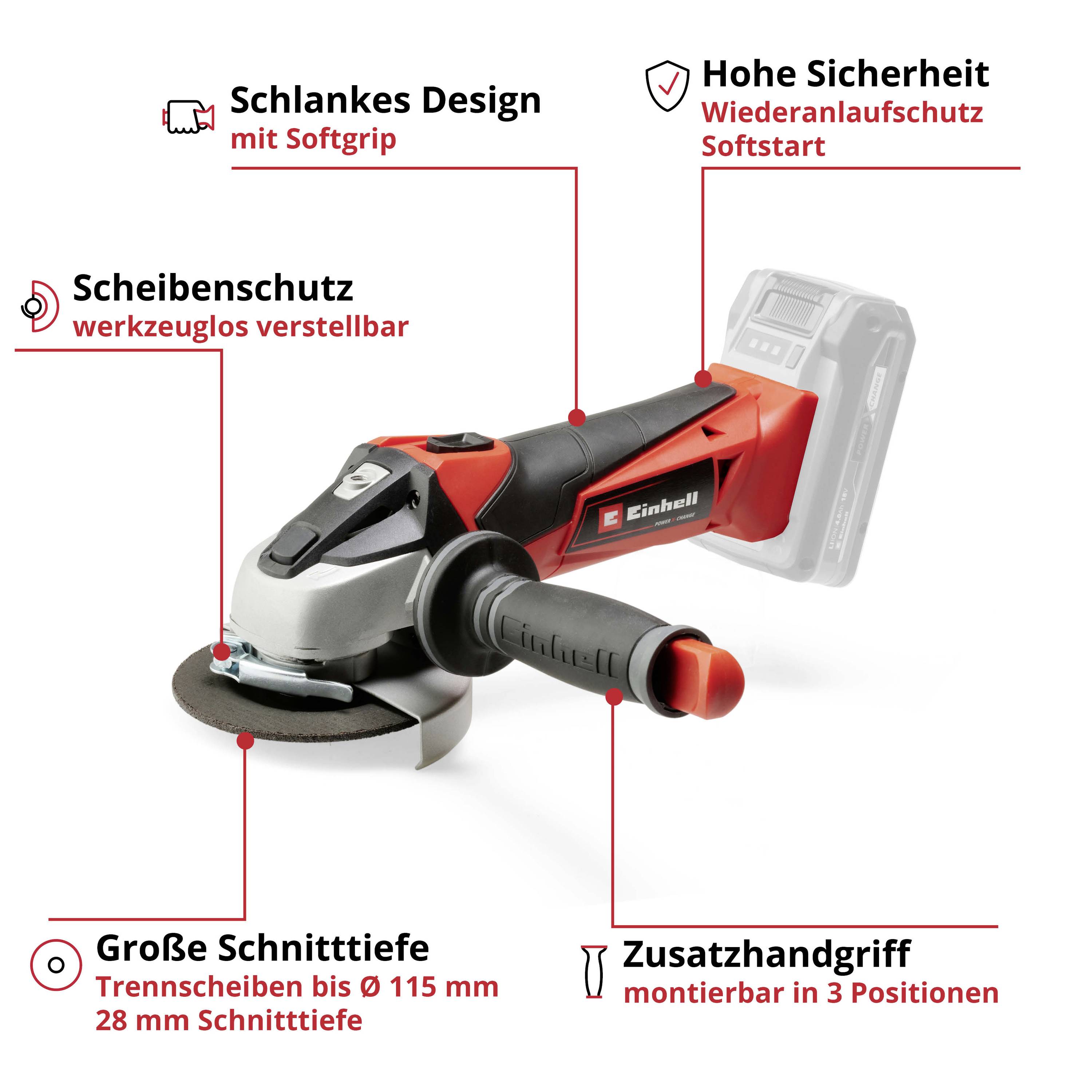 Einhell Power X-Change TE-AG 18/115 Li-Solo 4431110 Akku-Winkelschleifer 115mm ohne Akku, ohne Ladegerät