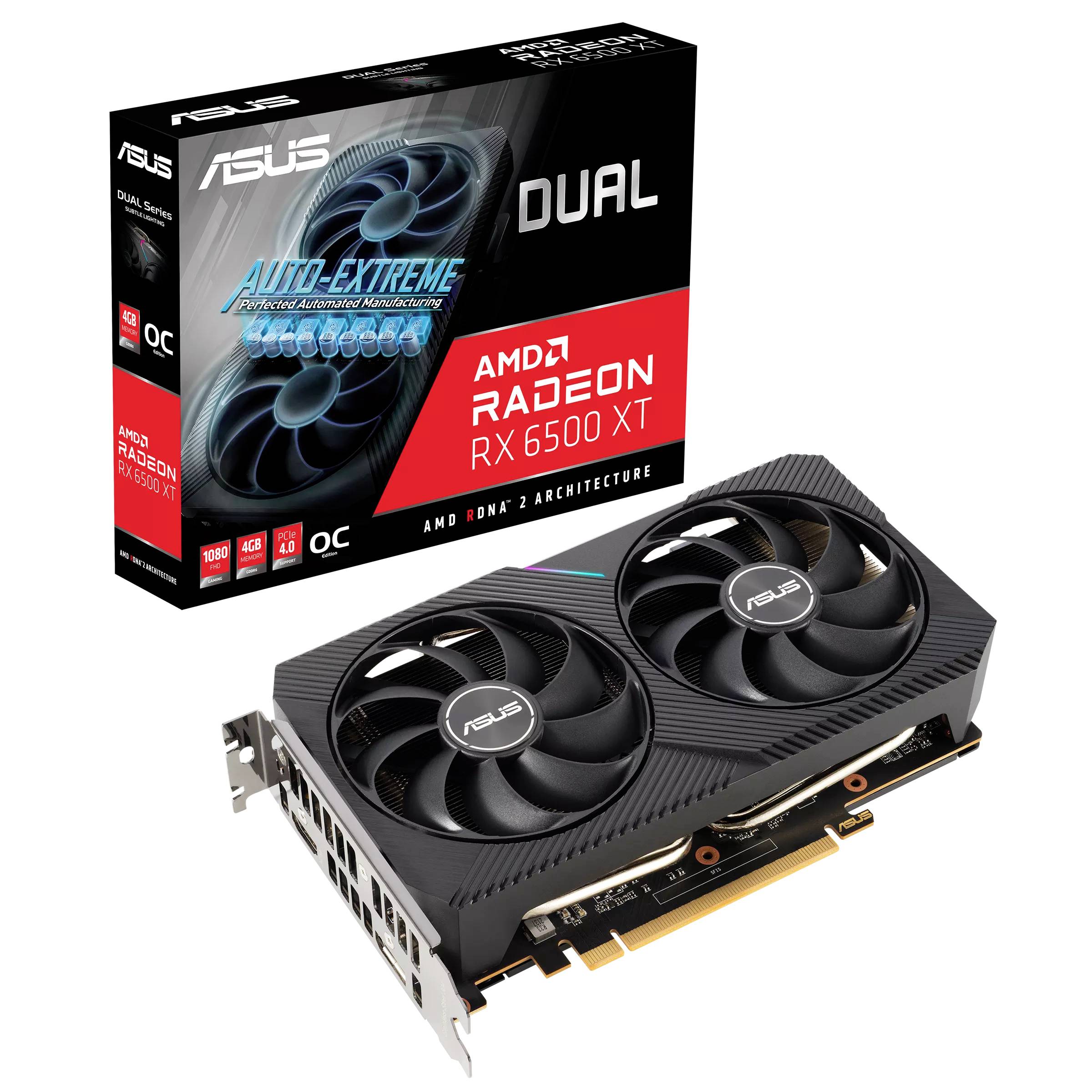 Asus Grafikkarte AMD Radeon RX 6500 XT Dual Overclocked 4 GB GDDR6-RAM PCIe x16 HDMI®, DisplayPort