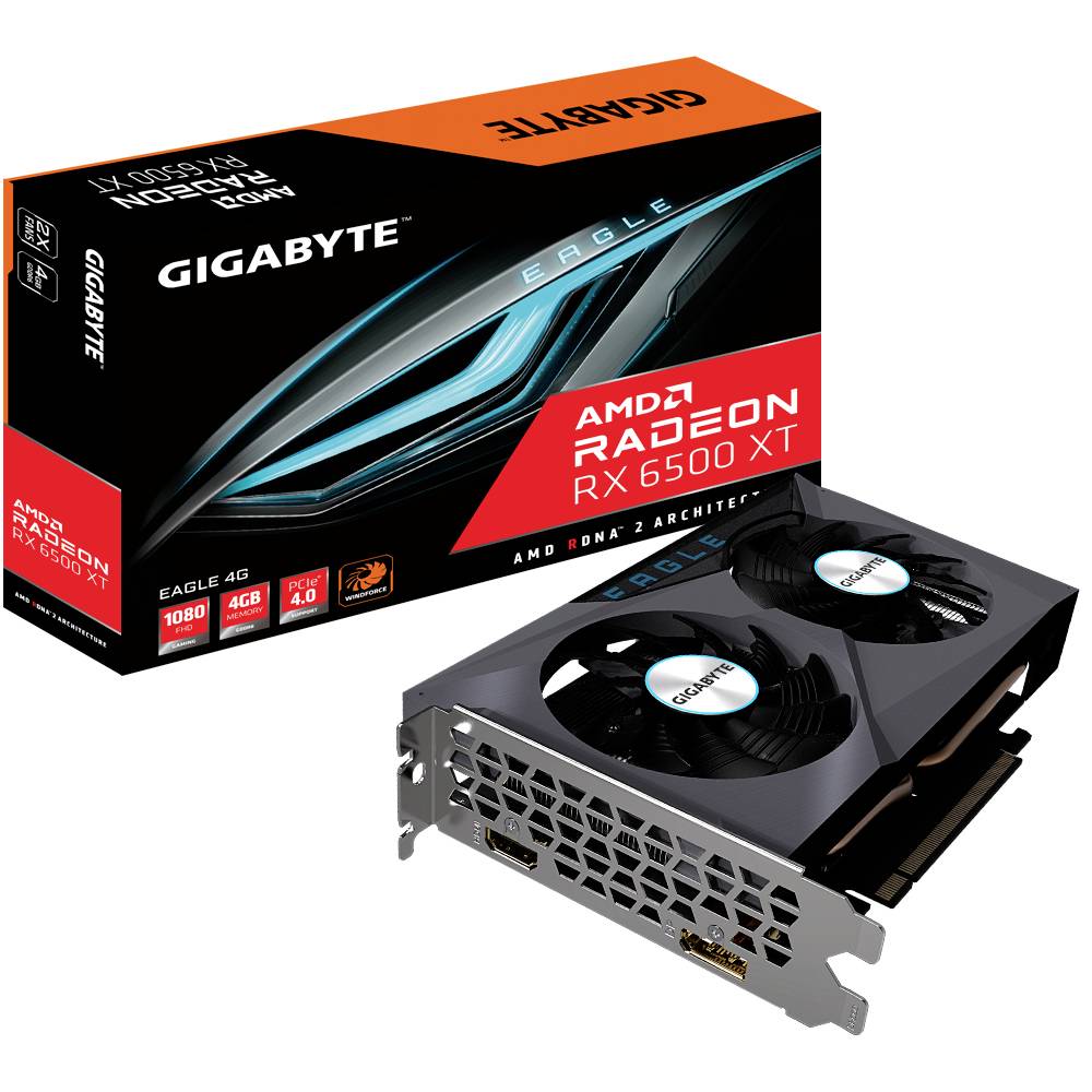 Gigabyte Grafikkarte AMD Radeon RX 6500 XT Eagle 4 GB GDDR6-RAM PCIe HDMI®, DisplayPort AMD FreeSyn