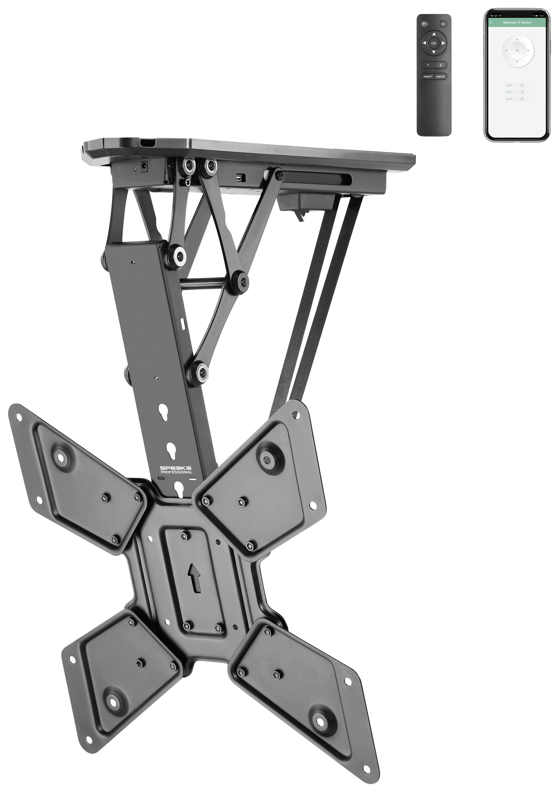 SpeaKa Professional SP-TVCM-510 TV-Deckenhalterung Zusammenklappbar, Mit Fernbedienung 58,4cm (23") - 139,7cm (55") elektrisch