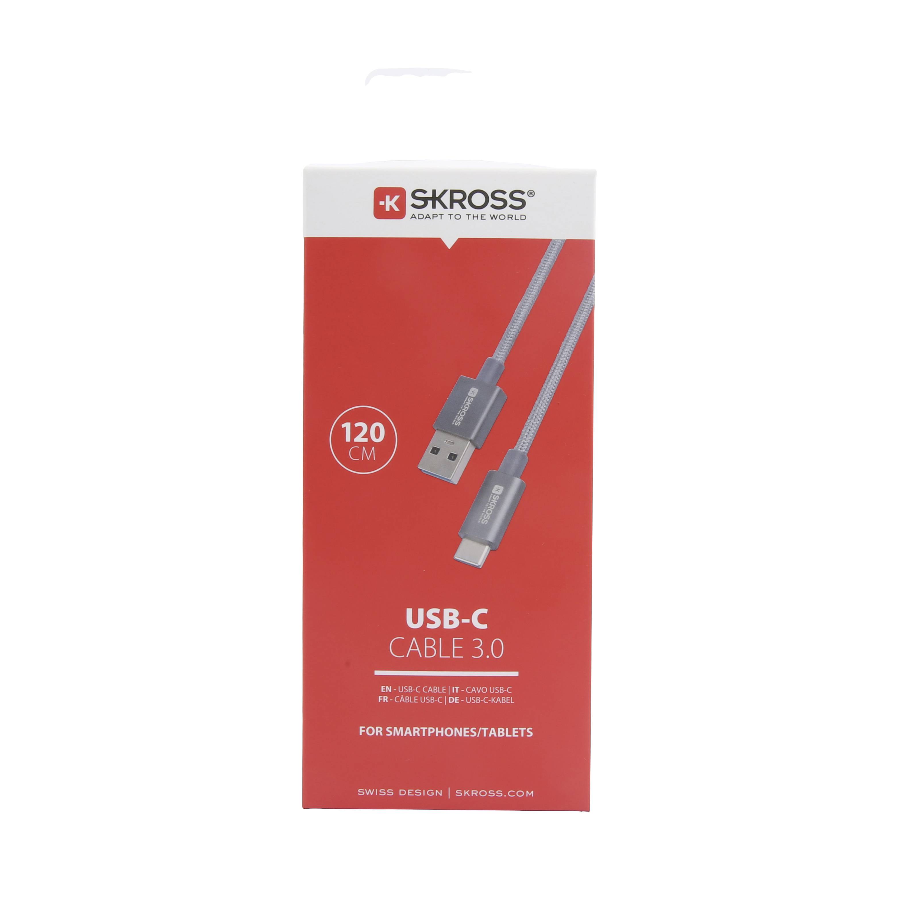 Skross USB-Kabel USB 3.2 Gen1 USB-A Stecker 1.20m Spacegrau Rund, Flexibel, Stoff-Ummantelung SKCA0012A-C120CN