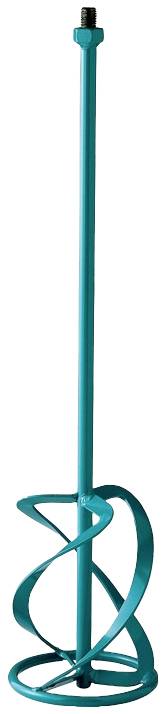 Ein blauer Rührstab mit spiralförmigen Mischblättern, geeignet zum Mischen von Farben oder Mörtel.