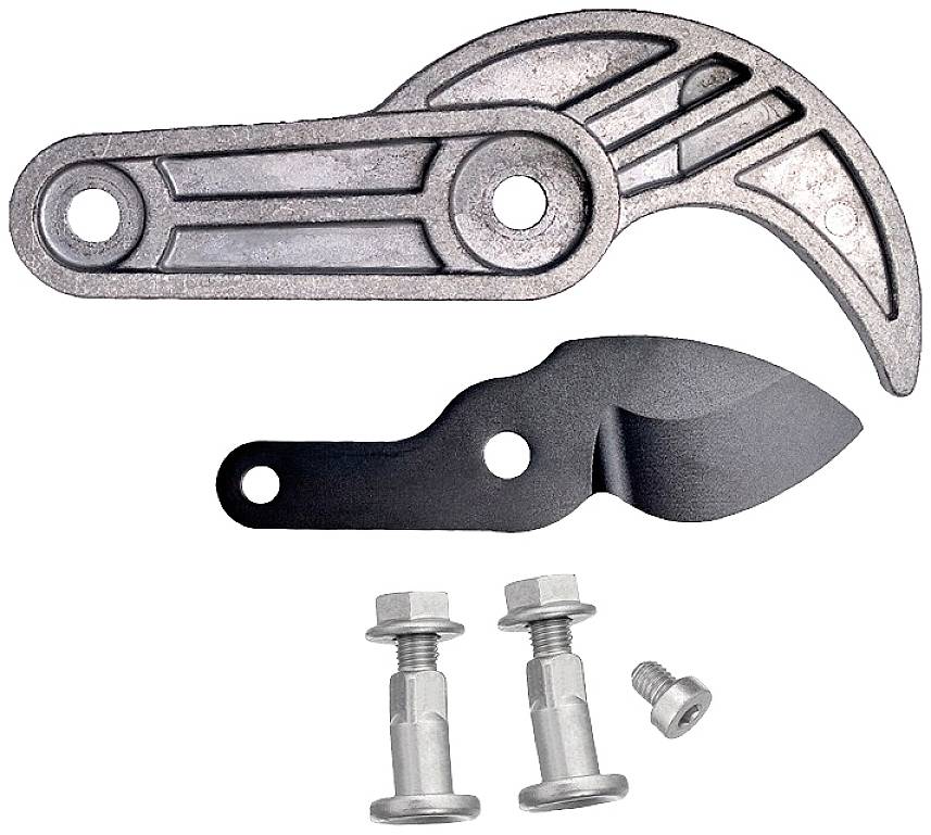 Metallteile zeigen ein gezacktes Zahnrad und eine geschwungene Platte mit zwei Schrauben; vermutlich Ersatzteile oder Komponenten.
