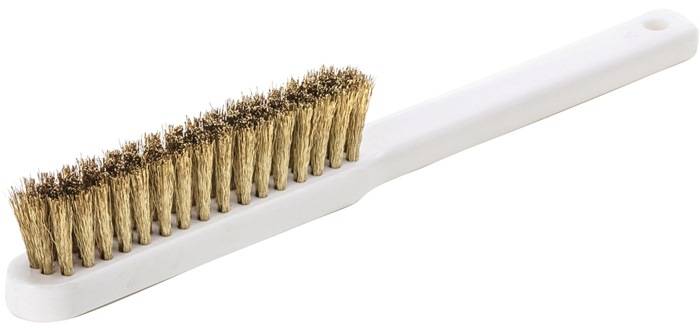 Weiße Zahnbürste mit Naturborsten. Geeignet für sanfte Zahnreinigung.