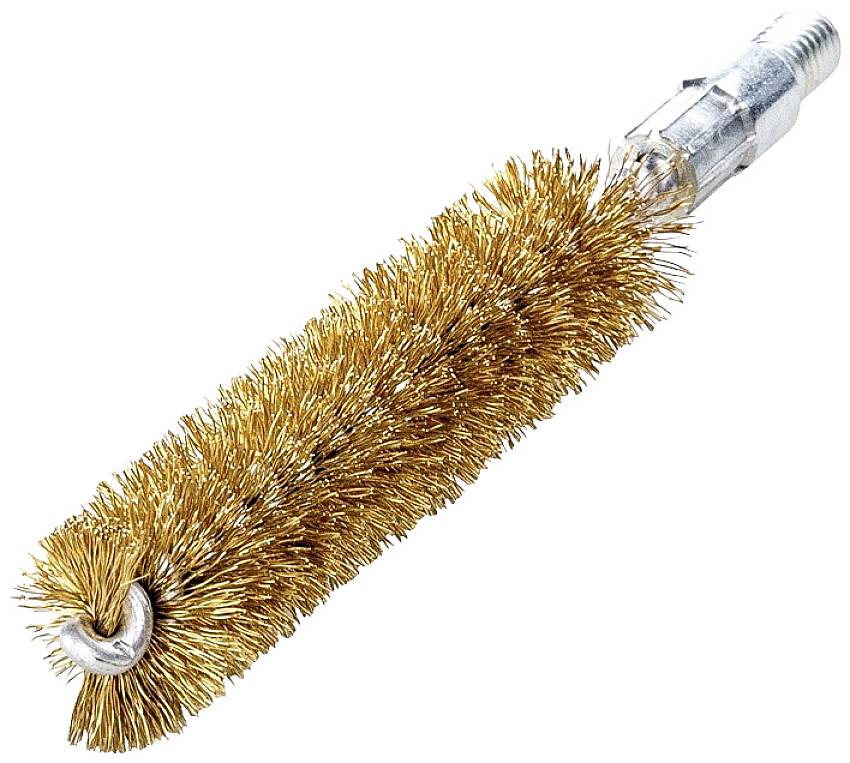 Goldene Drahtbürste mit Metallgriff, verwendet zur Reinigung von Oberflächen oder zum Entfernen von Rost.