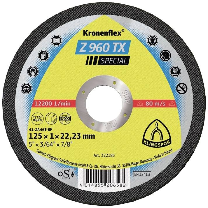 Trennscheibe Z 960 TX D115x1mm ger.INOX Bohr.22,23mm KLINGSPOR