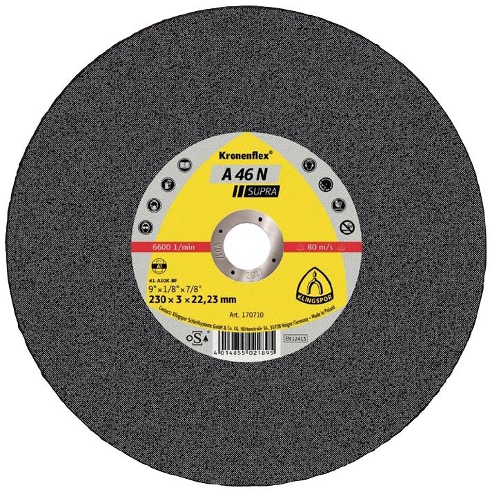 Trennscheibe A 46N Supra D230x3mm ger.Alu.Bohr.22,23mm KLINGSPOR