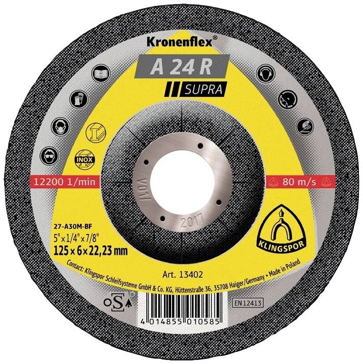 Klingspor 13401 Schruppscheibe gekröpft Durchmesser 115mm Bohrungs-Ø 22.23mm Stahl 10St.