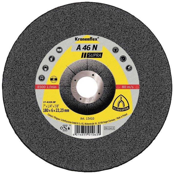 Klingspor 2226 Schruppscheibe gekröpft Durchmesser 125mm Bohrungs-Ø 22.23mm Aluminium 10St.