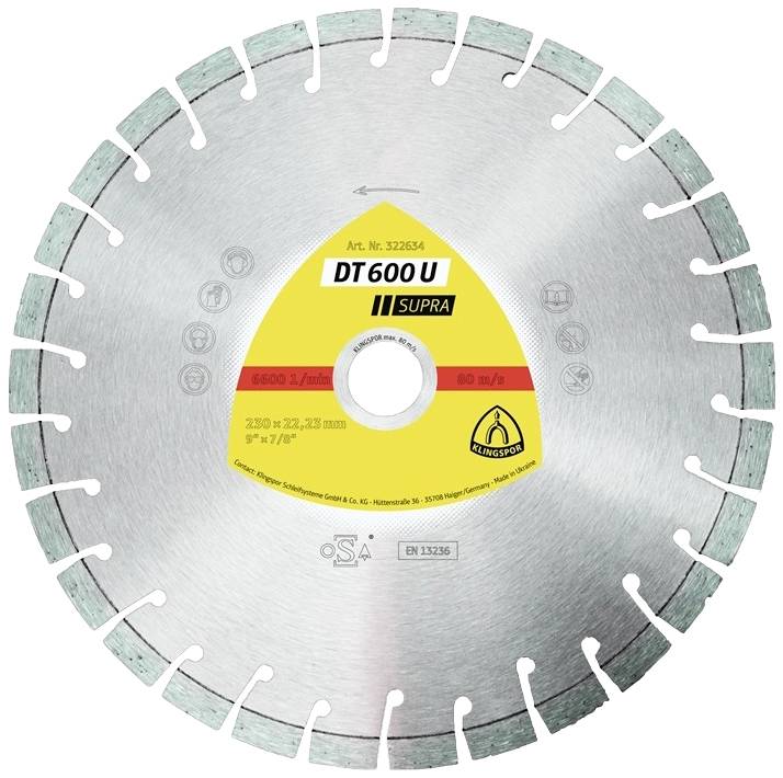 KLINGSPOR Diamanttrennscheibe DT 600 U Supra D.350mm Bohr.20mm 10mm 24mm - 325194