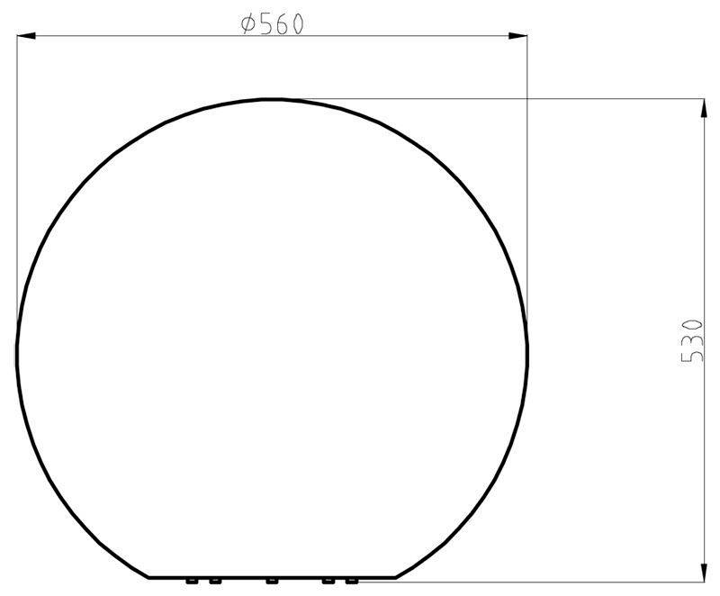 Ein Kreis mit einem Durchmesser von 560 mm. Die Höhe bis zum oberen Rand des Kreises beträgt 530 mm.