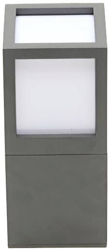 Grau-weiße, moderne quadratische Außenleuchte mit schlichtem Design, geeignet für Garten- oder Terrassenbeleuchtung.