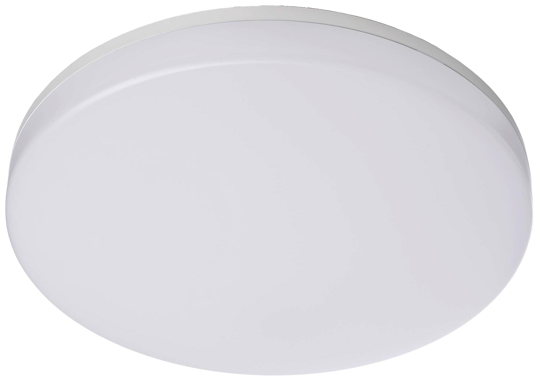 Runde, weiße Deckenlampe aus Kunststoff mit glatter Oberfläche. Geeignet für moderne Wohnräume.