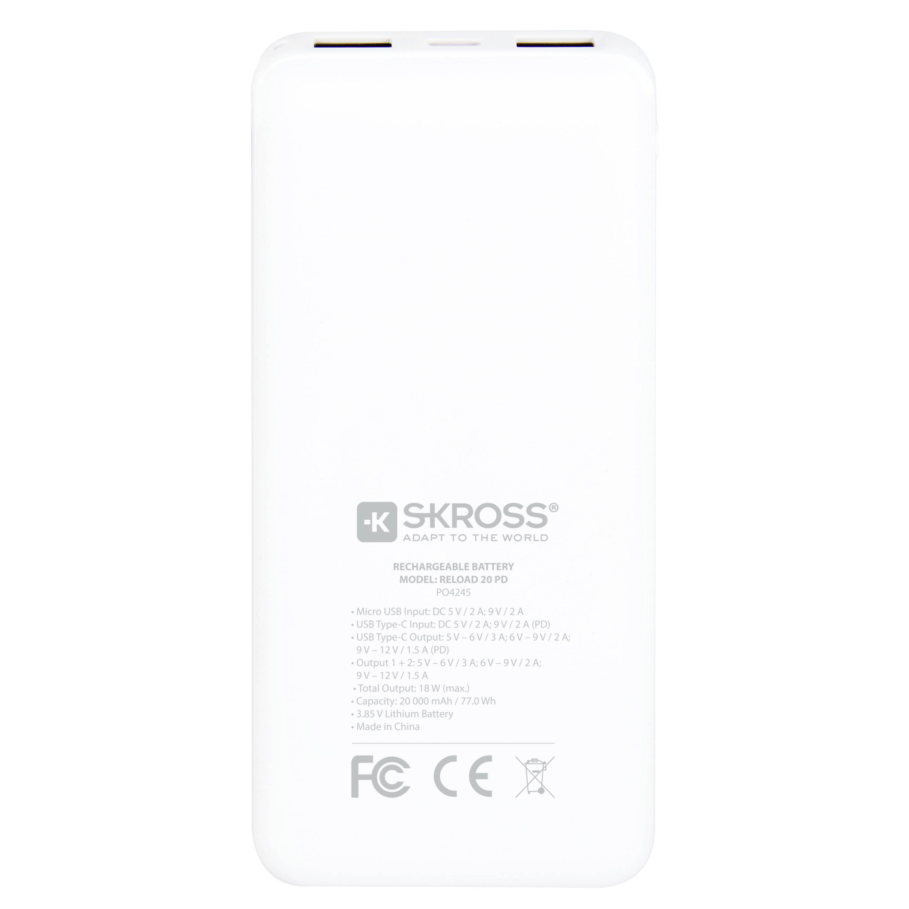 Skross Reload 20 PD Powerbank 20000 mAh Li-Ion Weiß Statusanzeige