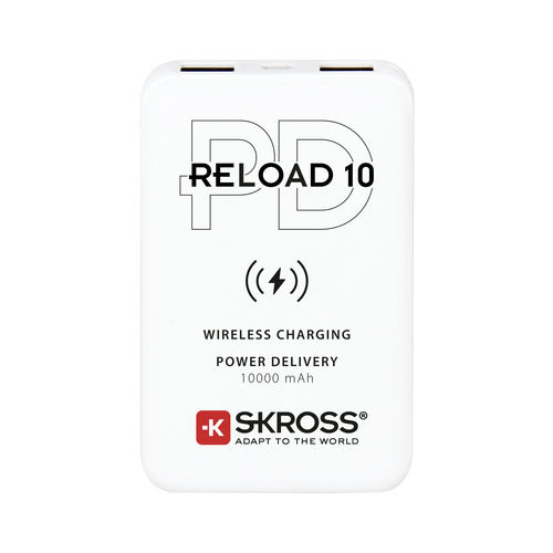 Skross Reload 10 PD, Qi Powerbank 10000 mAh Li-Ion Weiß Statusanzeige