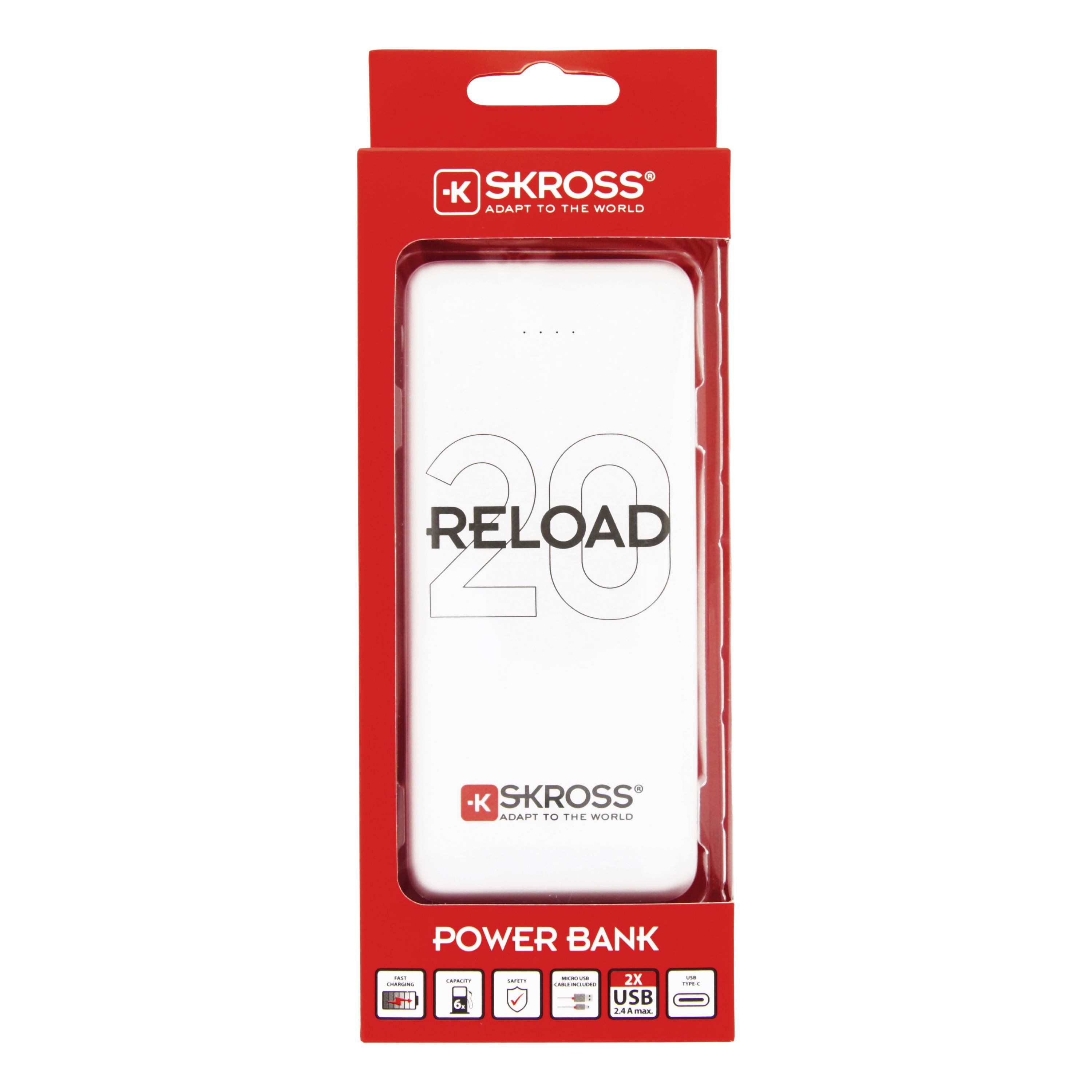 Skross Reload 20 Powerbank 20000 mAh Li-Ion Weiß Statusanzeige