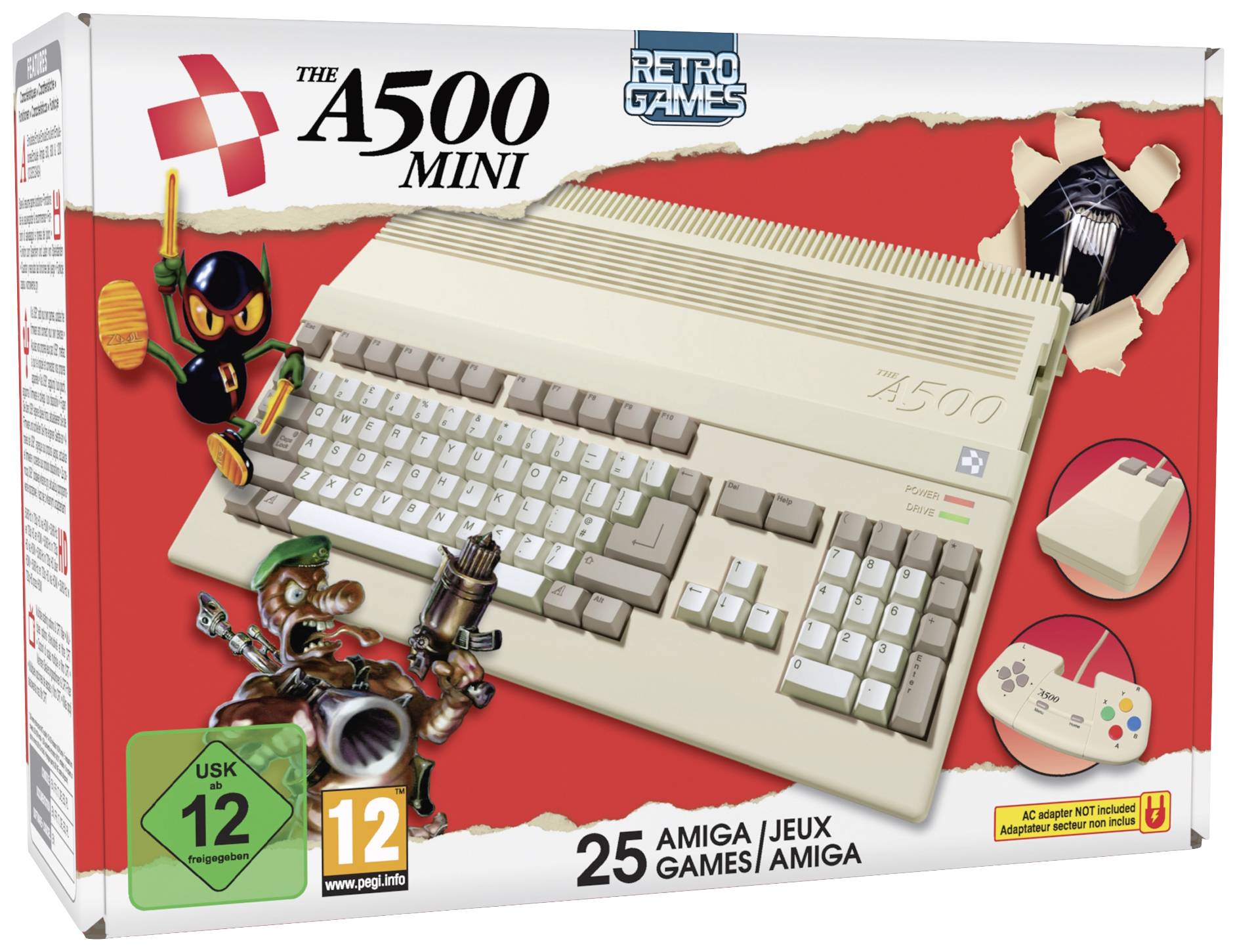 Retro Games The A500 Mini Retro Konsole Beige, Weiß, Grau inkl. installierte Spiele