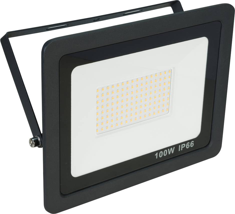 LED-Fluter, schwarz, rechteckig, mit 100W Leistung und IP66-Schutz für den Außenbereich geeignet.