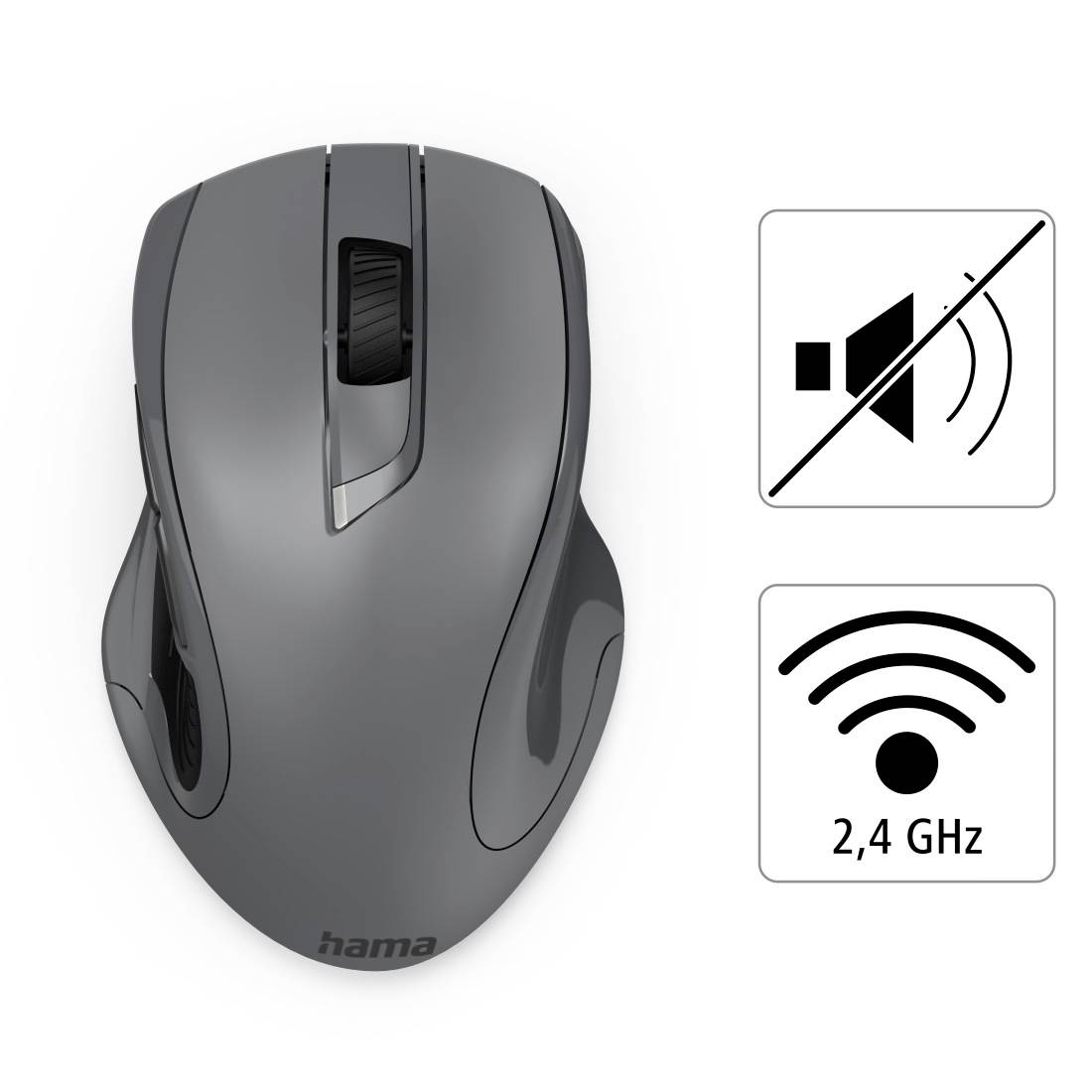 Hama MW-800 V2 Ergonomische Maus Funk Laser Dunkelgrau 7 Tasten 3200 dpi Ergonomisch