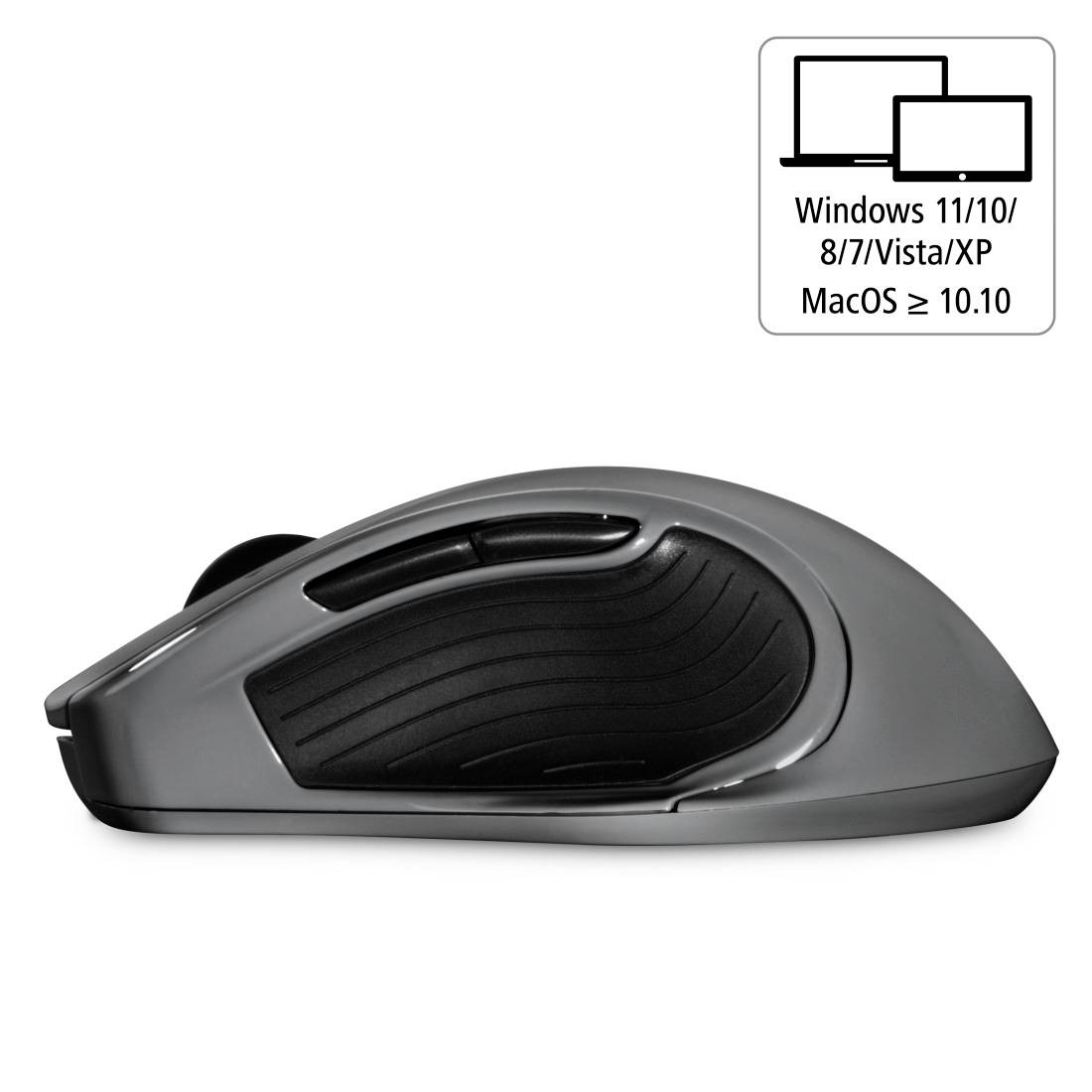 Hama MW-800 V2 Ergonomische Maus Funk Laser Dunkelgrau 7 Tasten 3200 dpi Ergonomisch