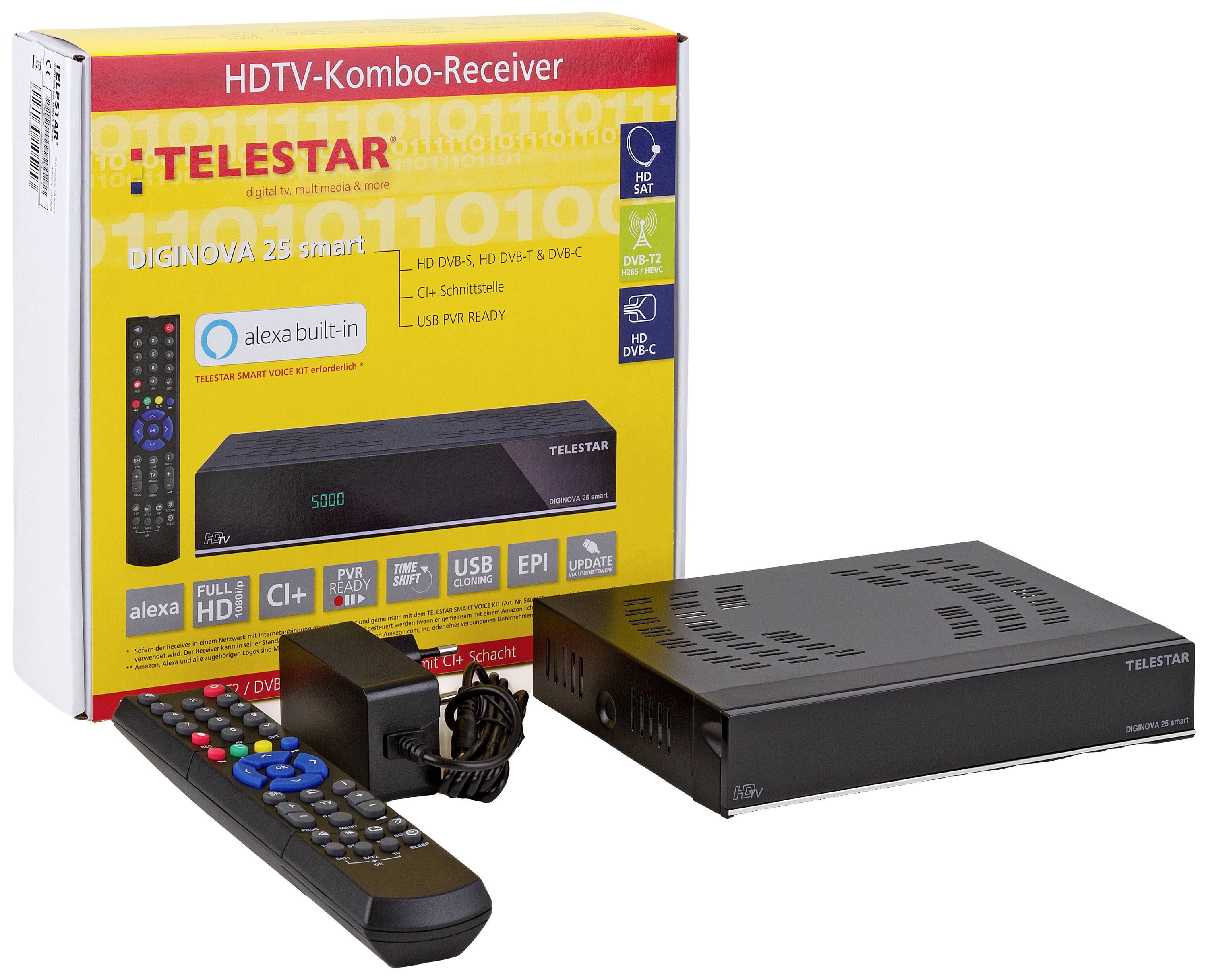 Telestar DIGINOVA 25 smart+SMART VOICE KIT DVB-S & DVB-C Kombo-Receiver Aufnahmefunktion, Ethernet-