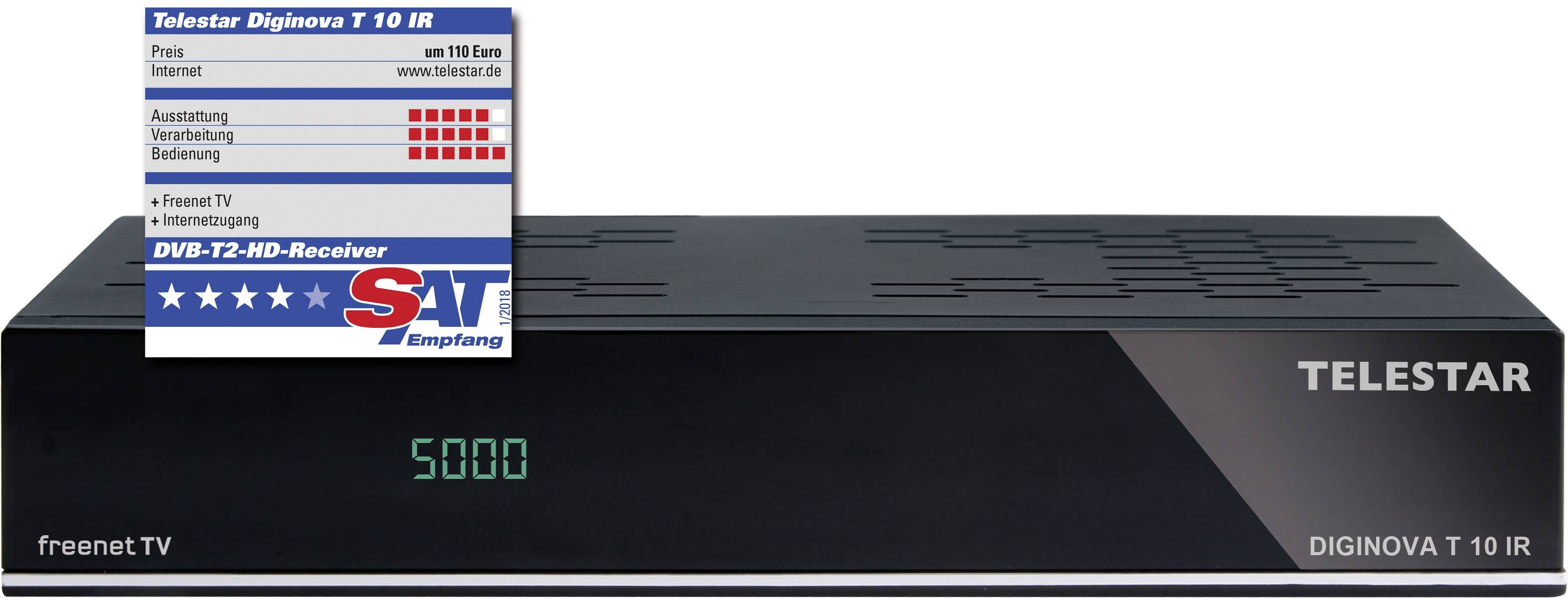 Telestar DIGINOVA T 10 IR HD-Kabel-Receiver freenet TV Entschlüsselung 3 Monate gratis, Ethernet-Anschluss, Kartenleser Anzahl Tuner: 1