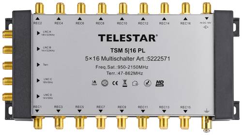 Telestar TSM 5/16 Premium Line SAT Multischalter Eingänge (Multischalter): 5 (4 SAT/1 terrestrisch)