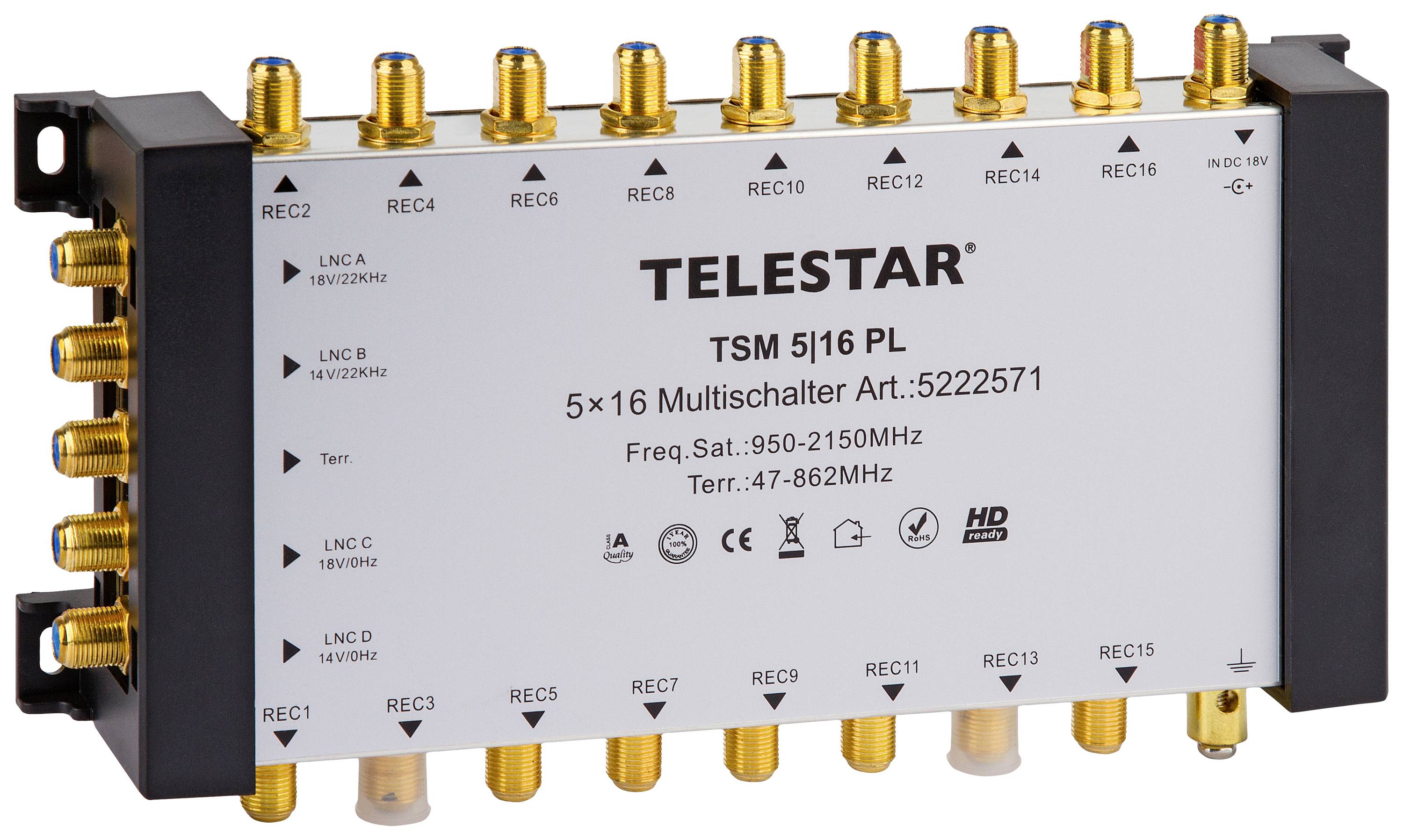 Telestar TSM 5/16 Premium Line SAT Multischalter Eingänge (Multischalter): 5 (4 SAT/1 terrestrisch) Teilnehmer-Anzahl: 16