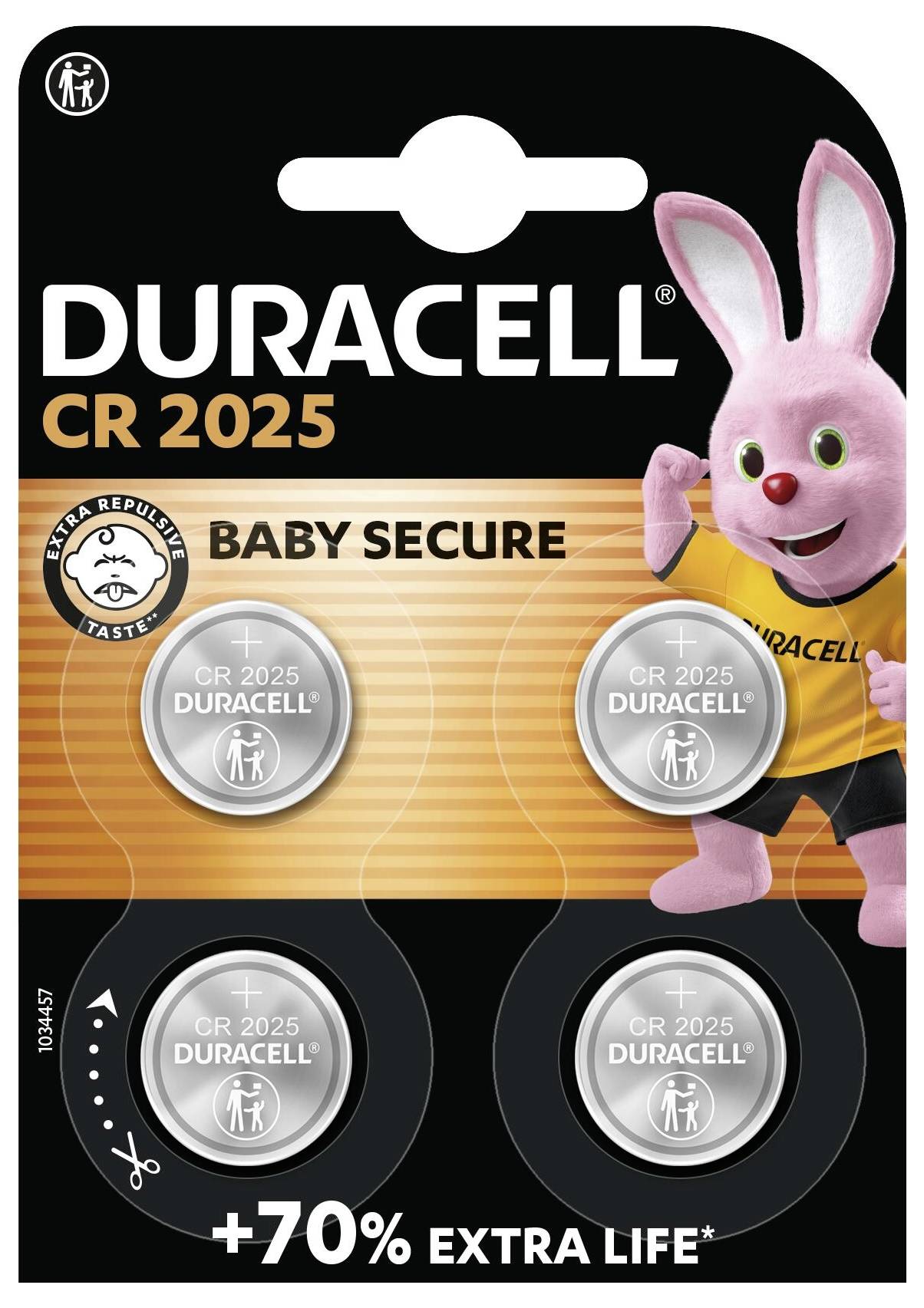 Duracell CR 2025 Lithium-Knopfzellenbatterie mit zwei Batterien. Mit den Funktionen „Baby Secure