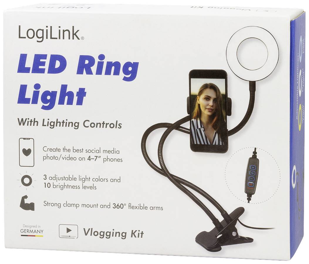 LogiLink Ring Light Ø 8,5cm Lichtstativ EEK E (A - G) inkl. Smartphonehalter