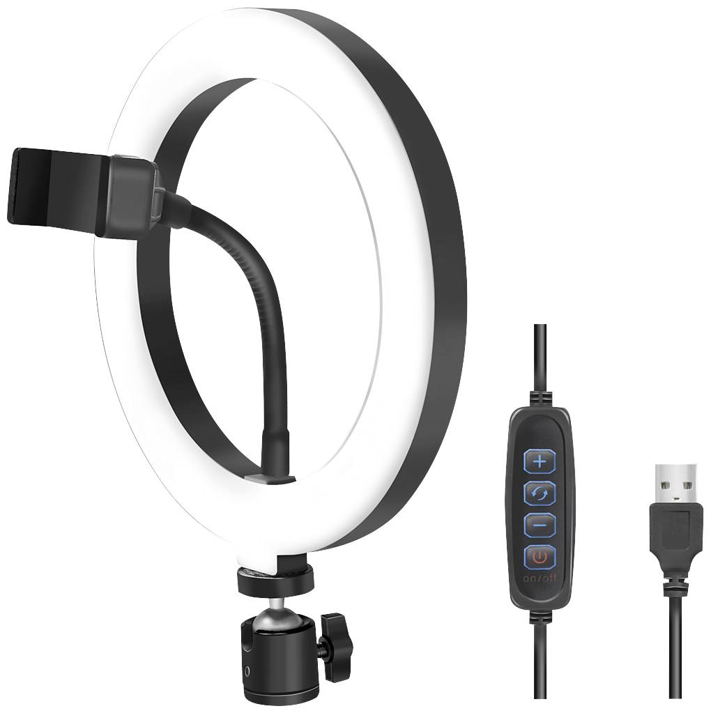 LogiLink Ring Light Ø 20 cm Lichtstativ EEK E (A - G) inkl. Smartphonehalter, Kugelkopf