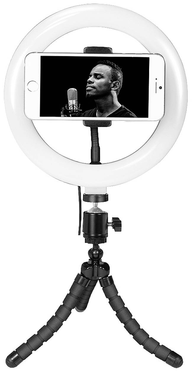 LogiLink Ring Light Ø 20 cm Lichtstativ EEK E (A - G) inkl. Smartphonehalter, Kugelkopf