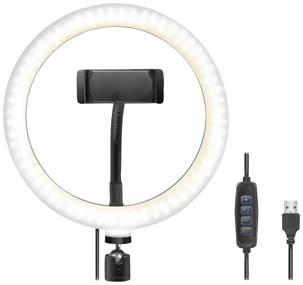 LogiLink Ring Light Ø 20 cm Lichtstativ EEK E (A - G) inkl. Smartphonehalter, Kugelkopf