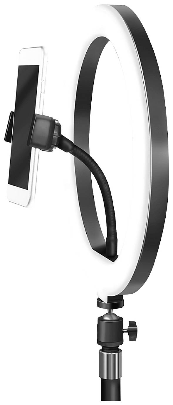 LogiLink Ring Light Ø 25 cm Lichtstativ EEK E (A - G) inkl. Smartphonehalter, Integriertes Stativ, Kugelkopf