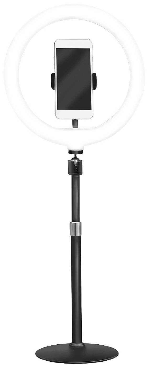 LogiLink Ring Light Ø 25 cm Lichtstativ EEK E (A - G) inkl. Smartphonehalter, Integriertes Stativ, Kugelkopf